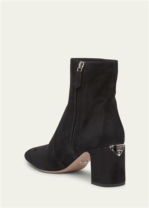 prada suede block heel booties|prada pointed toe ankle boots.